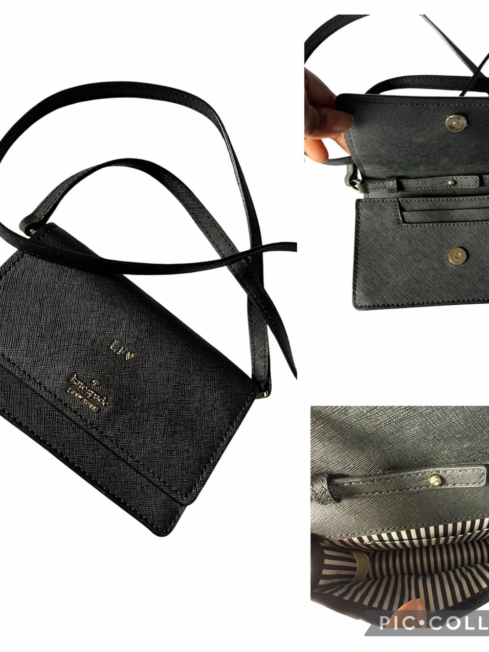 kate spade Black Saffiano Crossbody Wallet with Gold Logo